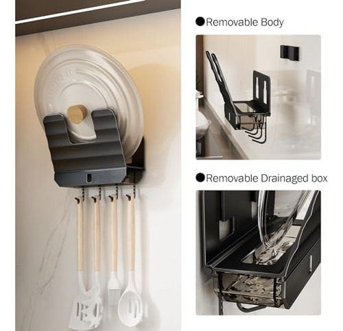 Soporte De Pared Para Tapas De Olla Con Caja De Drenaje, Org