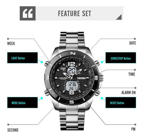 Reloj Electrónico De Acero Inoxidable Iluminado Skmei 1670
