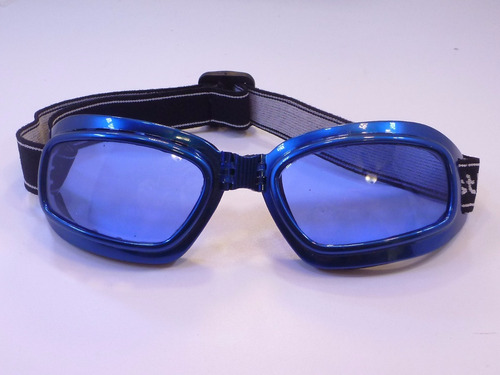 Lentes Goggle Motociclista Azul C/negro Banda Ajustable