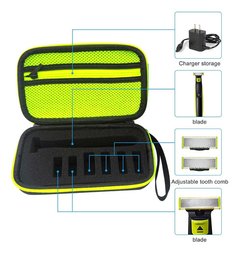 Estojo De Armazenamento Para Philips Oneblade Qp2530/2520 Preto/verde