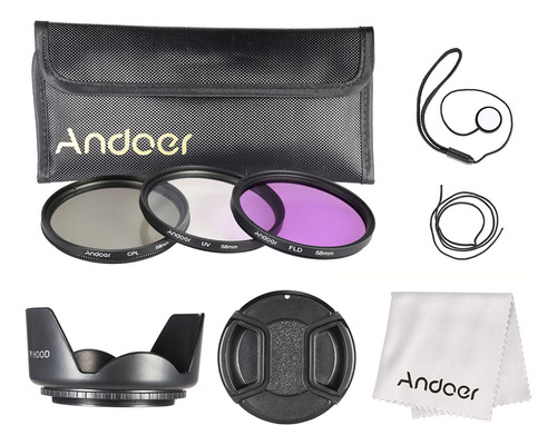 Kit Uv Plate Andoer 58 Mm (uv+cpl+fld), Filtro Y Soporte De