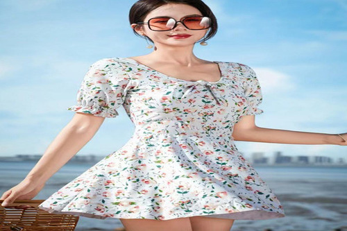 Traje De Baño Con Falda De Una Sola Pieza, Estampado Floral,