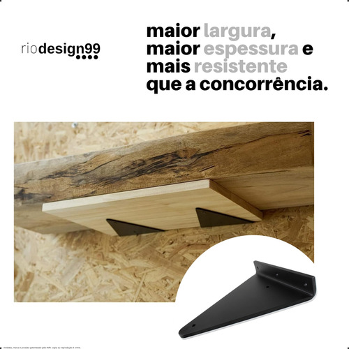 15cm - Mão Francesa Cantoneira Preta Reforçada - Rio Design99 - Ferro Aço Suporte Para Prateleira Resistente Industrial Prateleira Madeira Bancada Estante Triangular S16