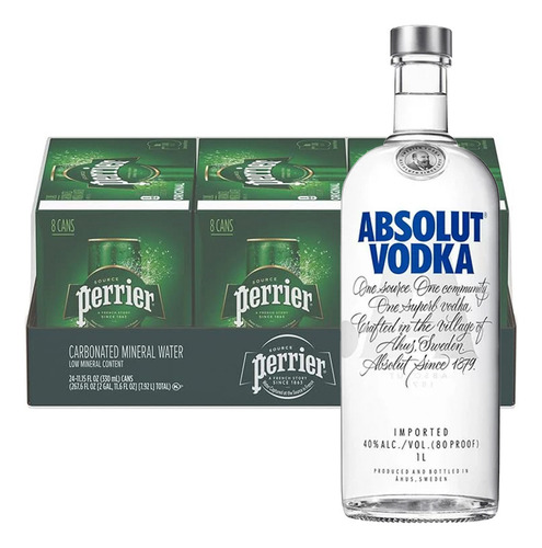 Pack 24 Agua Perrier Mineralizada Lata 330 Ml + Vodka Absolu