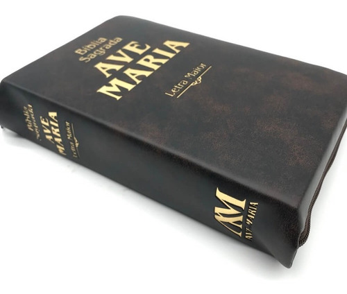 Biblia Sagrada Ave Maria Letra Maior Grande Ziper Marrom