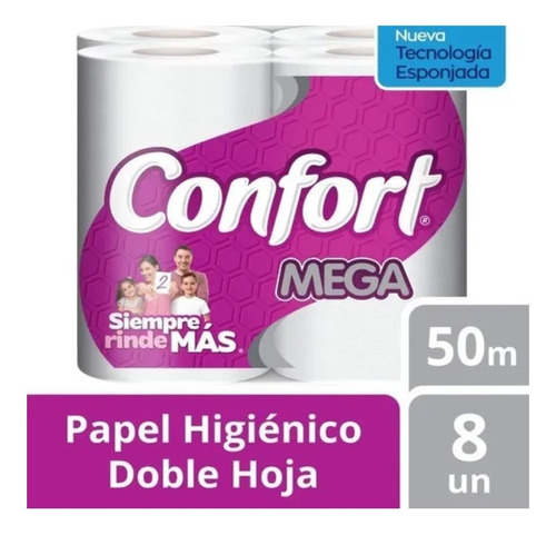 Papel Higiénico Confort Mega 50m Doble Hoja 8 Rollos