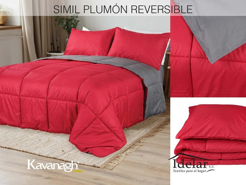 Imagen 1 de 1 de Kavanagh Acolchado Simil Plumon Queen Edredon Reversible Color Rojo/gris Diseño De La Tela Liso