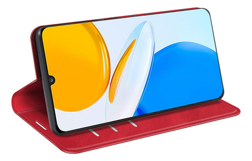 Funda De Piel Con Ventosa Magnética Roja Para Honor X7