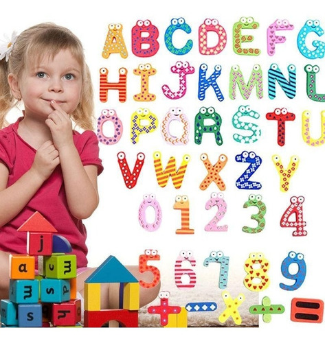 Pack 52 Letras Y 20 Números Imán Madera Colores Artico Store
