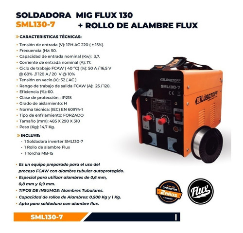 Soldadora Mig Lusqtoff Flux 120a + Alambre + Mascara + Acc.