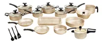 Comprar Jogo De Panelas Antiaderente 17 Peças Conjunto Em Alumínio Revestimento Teflon Com Tampa De Vidro Fundo Antiderrapante Panela De Pressão 2l E Utensílios Inmetro Cor Marfim Bianco
