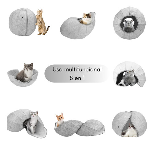 Cama Casa De Gatos Nido Iglu Multifuncional 8 En 1 Color Gris Diseño Liso