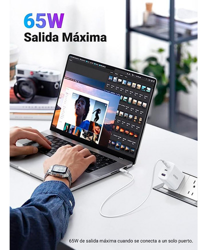 Cargador Ugreen 65 W Carga Rápida Usb A + 2 Usb C Blanco