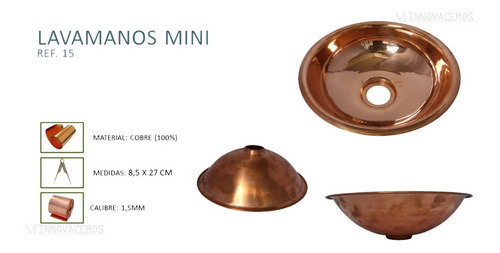 Imagen 2 de 2 de Lavamanos De Baño En Cobre Natural Redondo Innovaceros