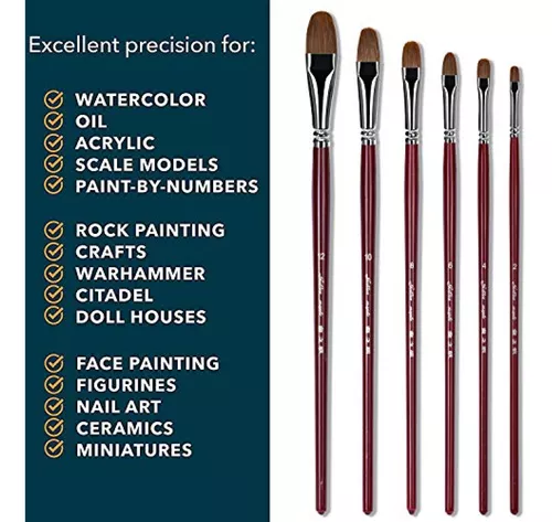 Red Pure Weasel Sable Hair Artist Brushes Filbert Brush Set For Acrylic Oil  Gouche and Watercolor Painting Wooden Handle 6Pcs