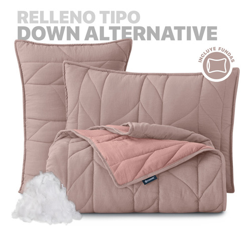 Edredón Duvet Trenzado King Size Con Fundas De Almohada Esquimal | Textura Tipo Lino, Palo De Rosa-rosa