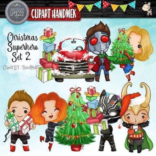 Pack Imagenes Clipart Super Heroes De Navidad S2 +  A1