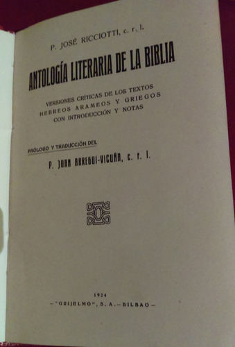 Antología Literaria De La Biblia P. Jose Ricciotti