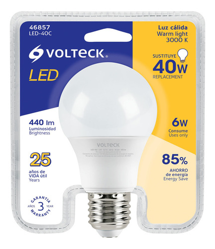 Foco Led T. Bulbo 6 W Luz Calida Voltech 46857