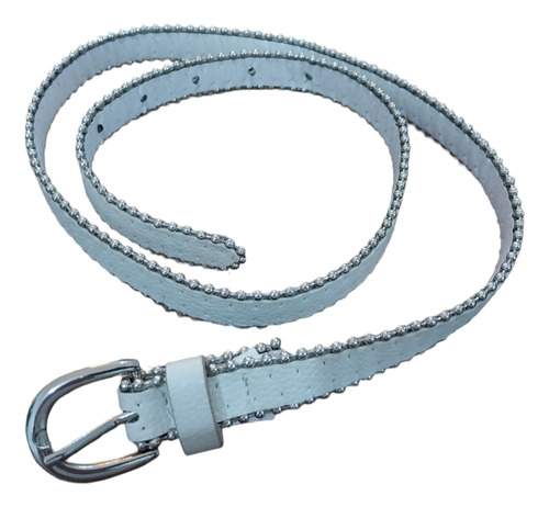 Cinturon Simil Cuero Blanco Con Perlas Plata Alrederor Blanco 90 (Usado)