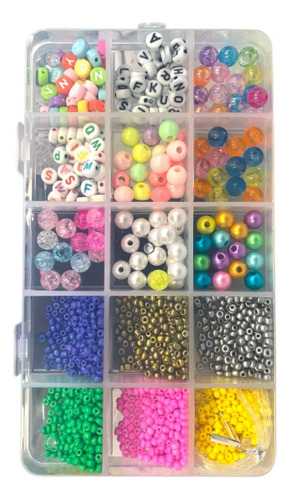 Caja De Mostacillas Bijoueterie Para Pulseras 15 Divisones Letras Redondas Y Perlas