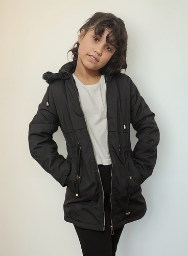 Campera Parka Impermeable Nenas Con Piel Y Capucha