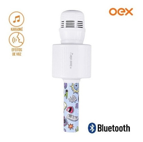 Microfone Karaokê Bluetooth Teen Star 5w Branco Mk300 Oex