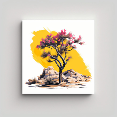 50x50cm Cuadro Fantasia Joshua Tree Bastidor Madera Flores