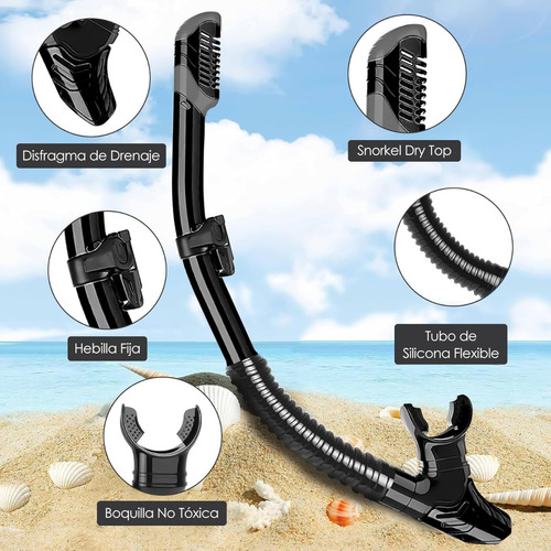 Máscara Snorkel 180° Antivaho Y Antifugas Para Buceo Negro
