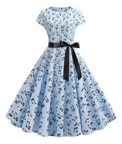 Vestido De Mecedor Vintage Con Notas Musicales De Los Años