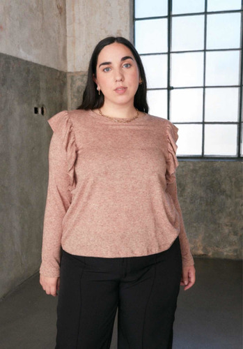 Sweater De Lanilla Con Volados Fruncidos Talles Grandes