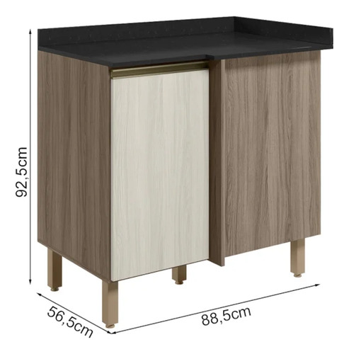 Balcão Com Tampo Canto Reto Mdf Kali 12227 Carvalho Toq Bianco Nicioli