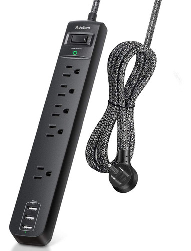 Power Strip Surge Protector- 5 Outlets 3 Usb Ports, 6ft Flat