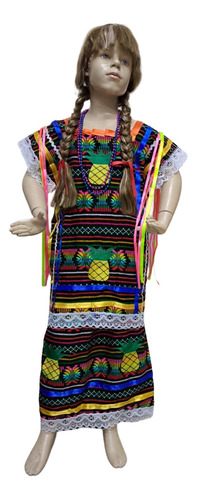 Vestido Regional Típico Oaxaca La Guelaguetza Huipil Flor De Piña Para Adolescente