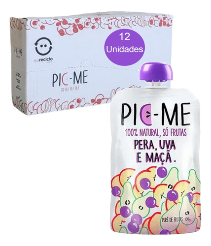 Pic Me Pera Uva E Maça Pouch 100g (12 Unidades)