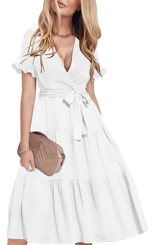 Vestido De Playa A Media Pierna De Verano Para Mujer Cuello