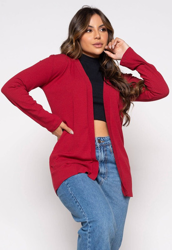 Imagem 3 de 10 de Casaco Cardigan Kimono Inverno Canelado Blusa Frio Feminina