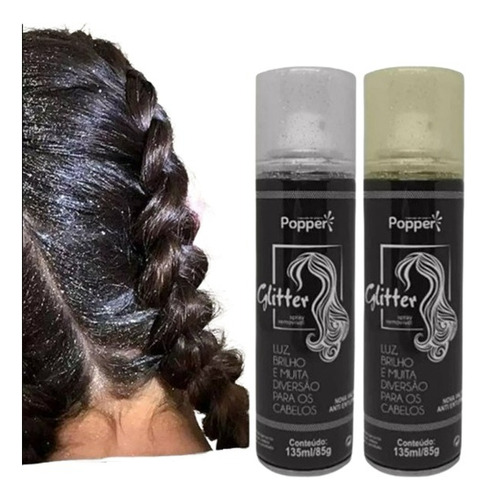 Kit 2 Spray Glitter P/ Cabelo E Corpo Brilho Prata E Dourado