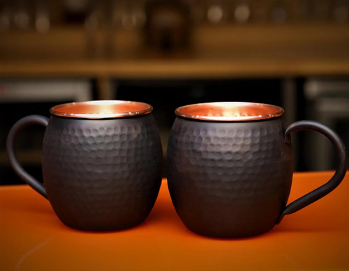 16 Oz Negro Mate Moscow Mule Taza De Cobre Puro Para Dri...