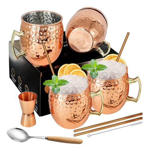 Moscow Mule - Juego De 4 Tazas De Cobre De 18 Onzas Con Asa,