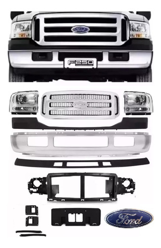 Kit Frente Farol F250 F350 F4000 99 A 19 C Emblema Completo