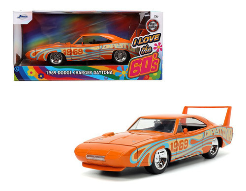 Carro a escala Dodge Charger Daytona 1:24 color naranja