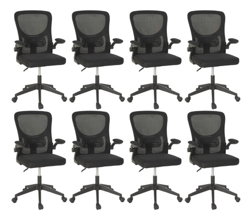 Kit 8 Cadeiras De Escritório Mônaco C/ Regulagem De Altura Cor All Black Material Do Estofamento Tecido