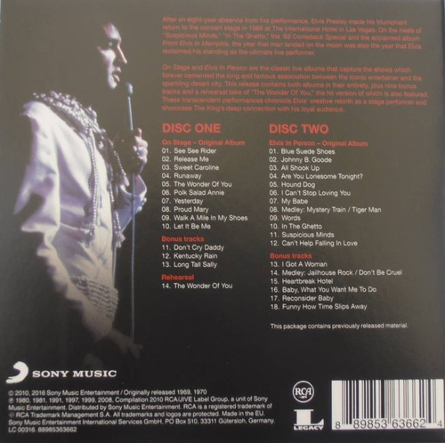 Elvis Presley On Stage Legacy Edition Cd Son