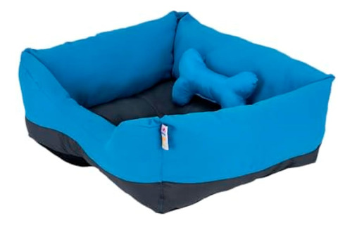 Cama Rectangular Para Perro En Azul Y Gris