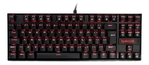 Teclado Redragon Kumara QWERTY Outemu Blue português Brasil cor preto com luz vermelho - R$ 176,35