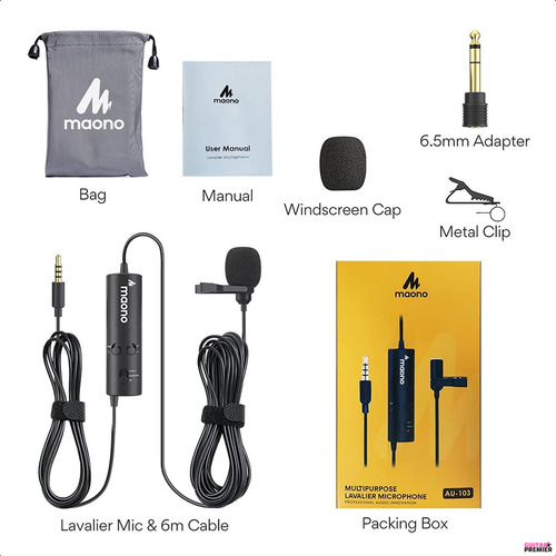 Microfono Lavalier Condenser Omnidireccional Cable 6m Maono Color Negro