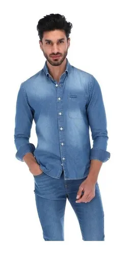 Camisa Porto Lujo Hombre Mezclilla Azul