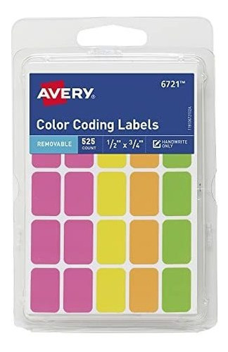 Avery Color Extraíble Etiquetas De Codificación, Rectangular