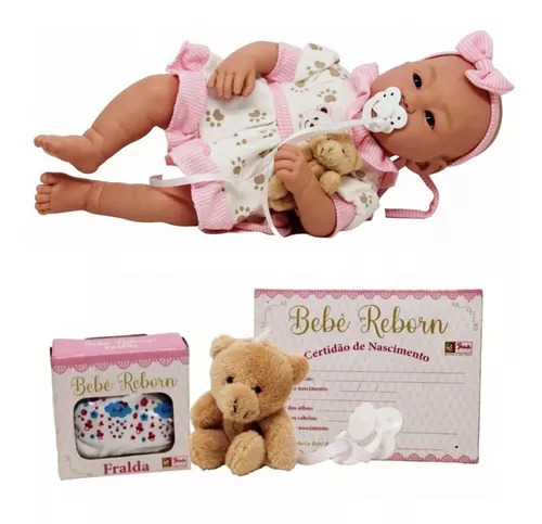 Boneca Bebê Reborn - Menina - Rosa - 39 cm - Brink Model